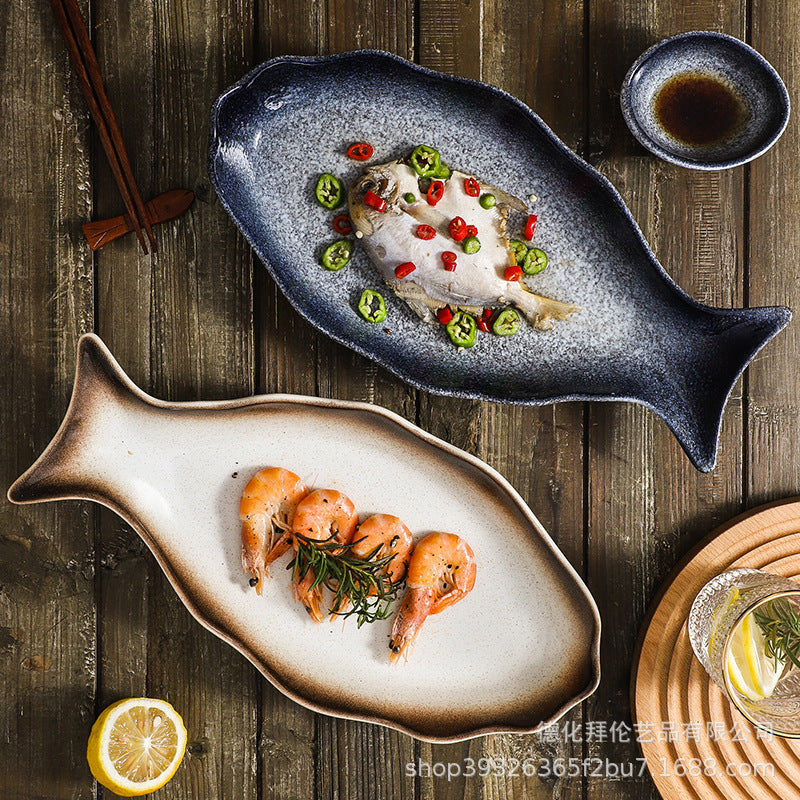 Fish plate ceramic steamed fish plate creative fish plate for home chopped pepper fish head special new arrival large fish plate wholesale