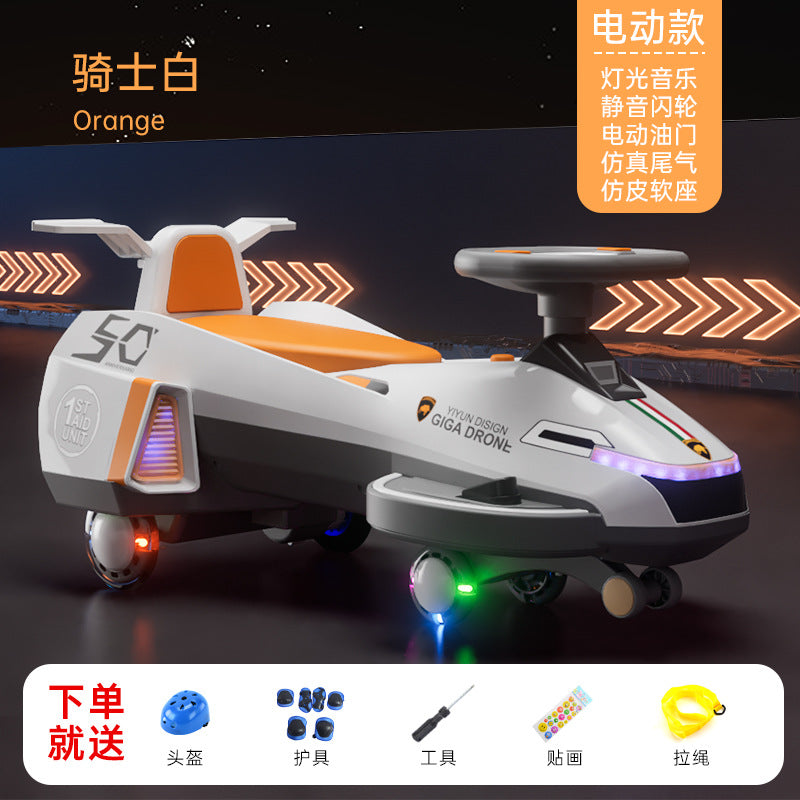 Children's electric twisting car universal wheel anti-rollover baby yo-yo car music lights four-wheel flashing lights