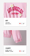 Girls' spring outfit: pink pullover sweatshirt with floral embroidery and letter print, casual sweatpants two-piece set