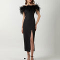 2024 cross-border spring/summer new european and american style one-shoulder evening gown feather socialite dress banquet elegant long dress