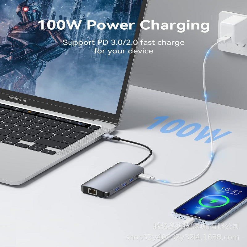 Type-c to hdmi converter usb3.0 gigabit network port nine-in-one u disk docking station mac notebook hub