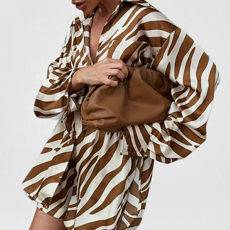 cross-border e-commerce european and american women's clothing: new summer collection - printed shirt & fashionable casual loose shorts set