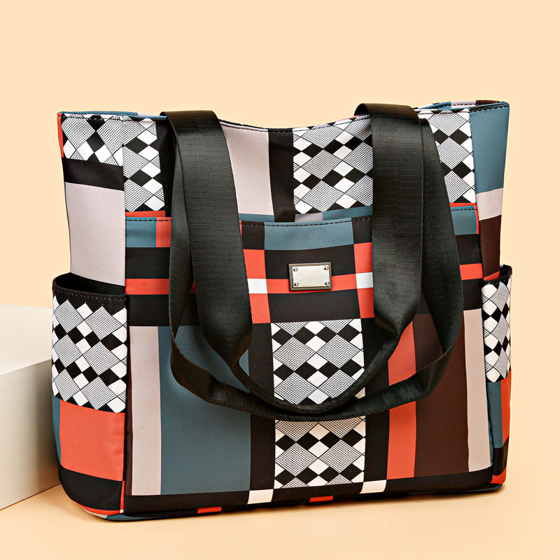 2024 new large capacity shoulder bag fashion korean style handbag color block plaid tote bag women's bag mom bag