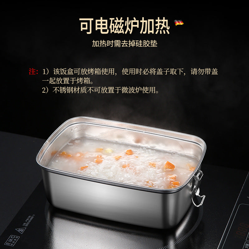 304 stainless steel heatable lunch box, kitchen sealed refrigerator storage crisper, silicone double-layer grid bento box