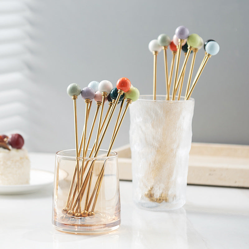 304 stainless steel tea & coffee stirring rods - multi-colored dessert picks - high-value ceramic handle milk frothing sticks - wholesale