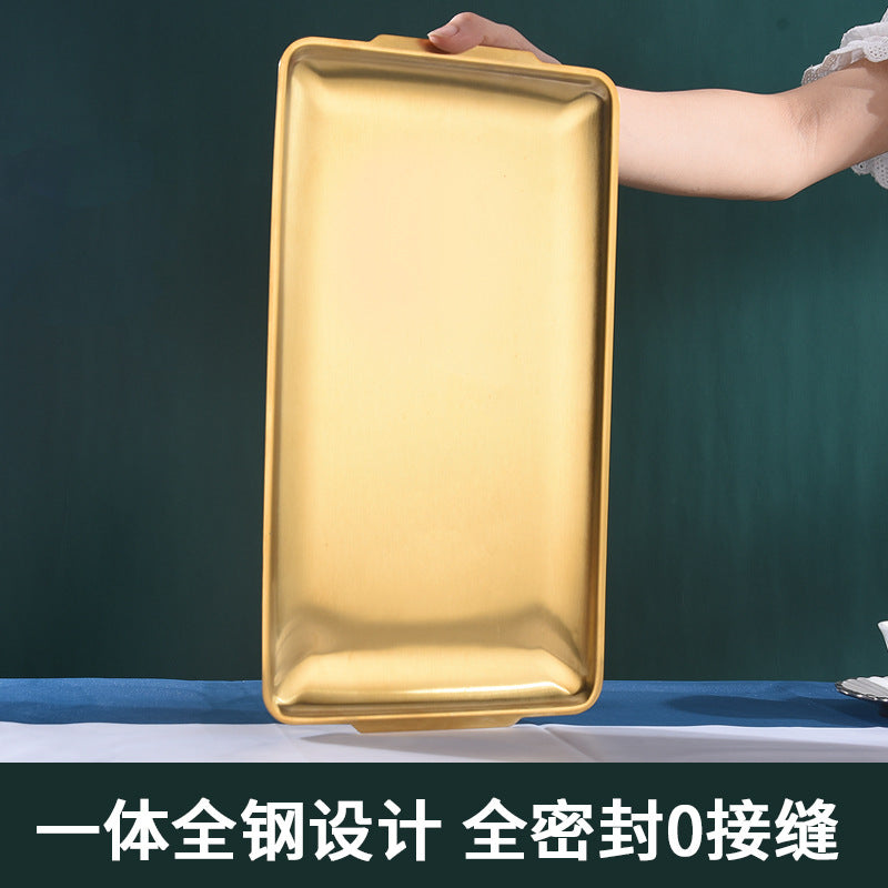 Korean style 304 stainless steel bbq grill plate, sushi side dish dish, rectangular hotel buffet restaurant bbq shallow tray