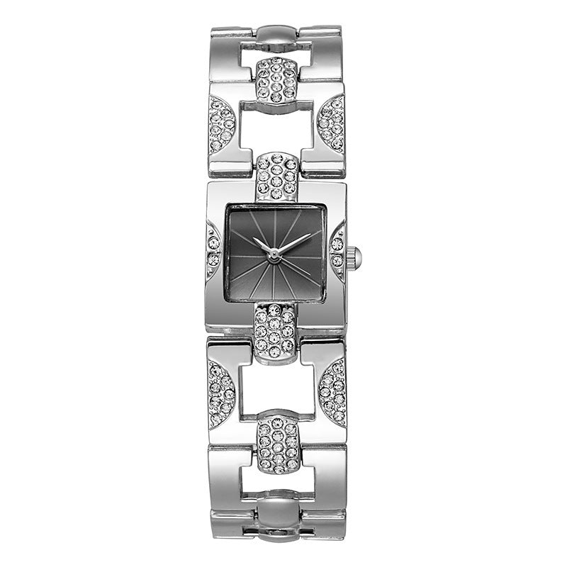New arrivalretro alloy suitelegant women's bracelet watch square bar nail full diamond quartz women's watch steel strap