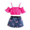 new product summergirl denim vest tops+suspender intimates+green 100% off skirt+belt four-piece set