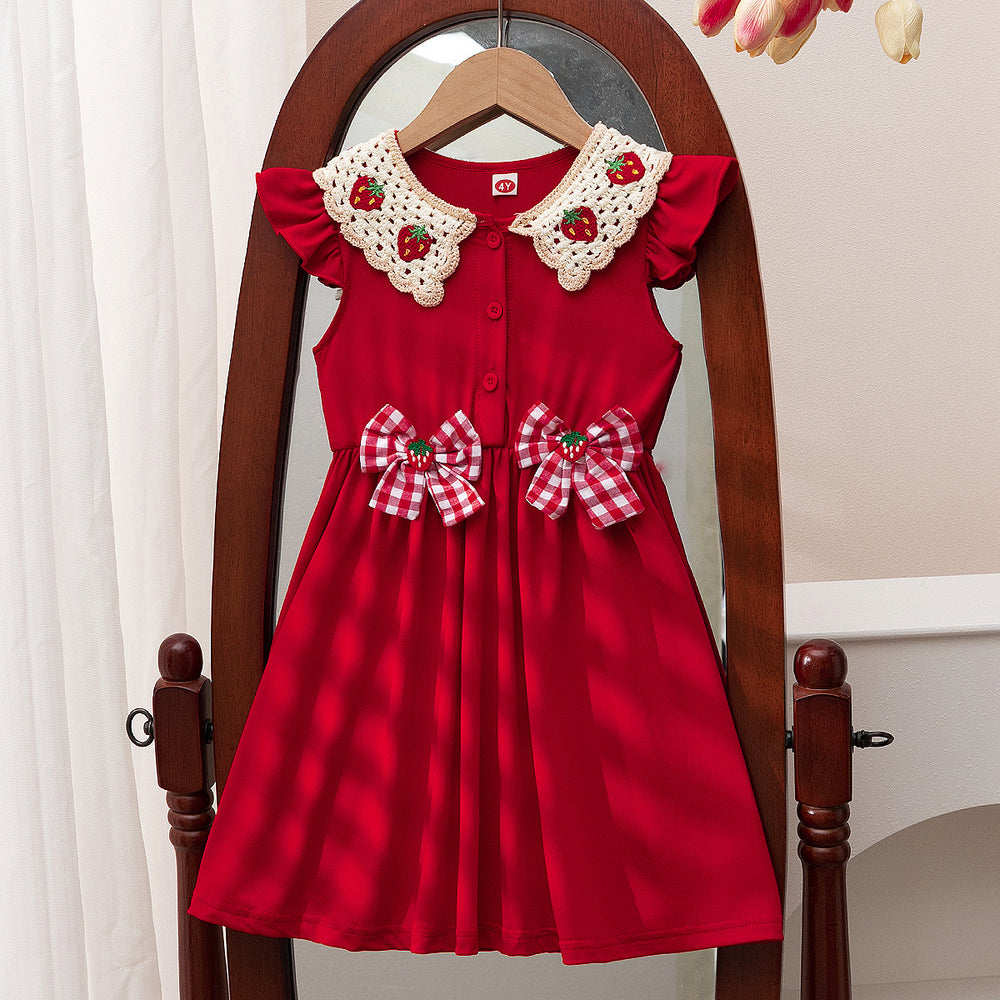 pastoral ins style girl cute strawberry flying sleeve princess dress cross-border exclusive supply