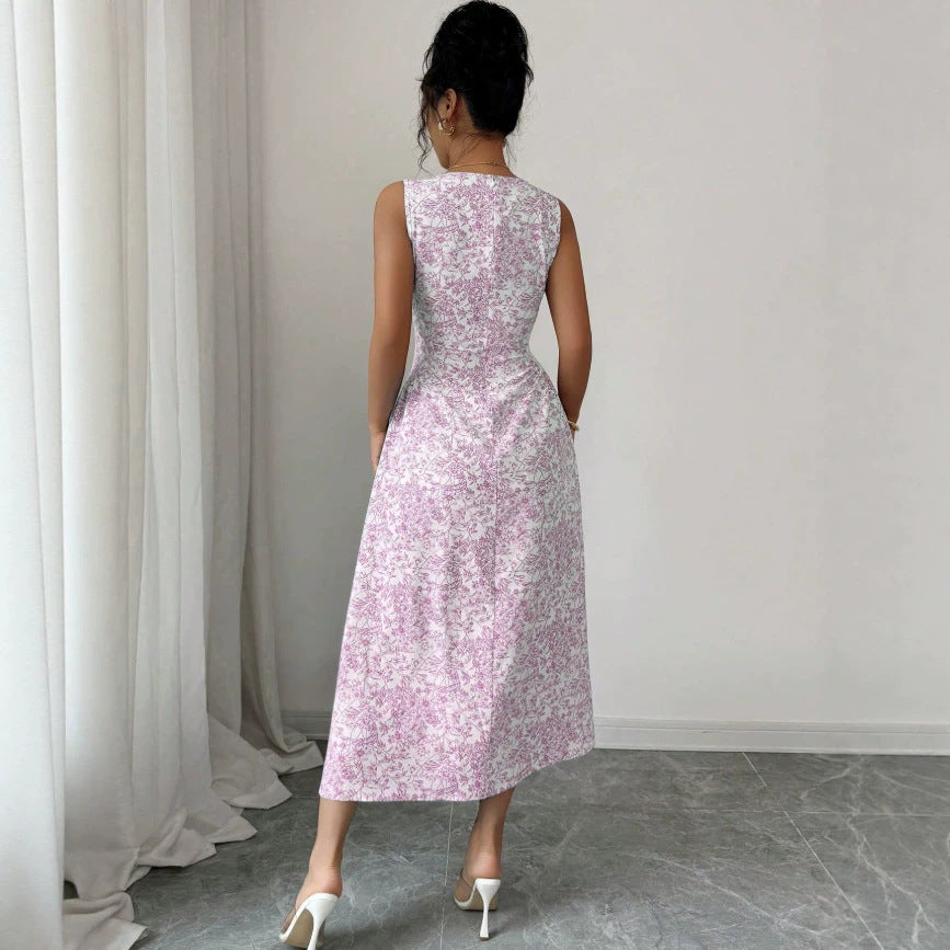 European and american cross-border  bohemian beach vacation floral print backless bow sleeveless mini dress