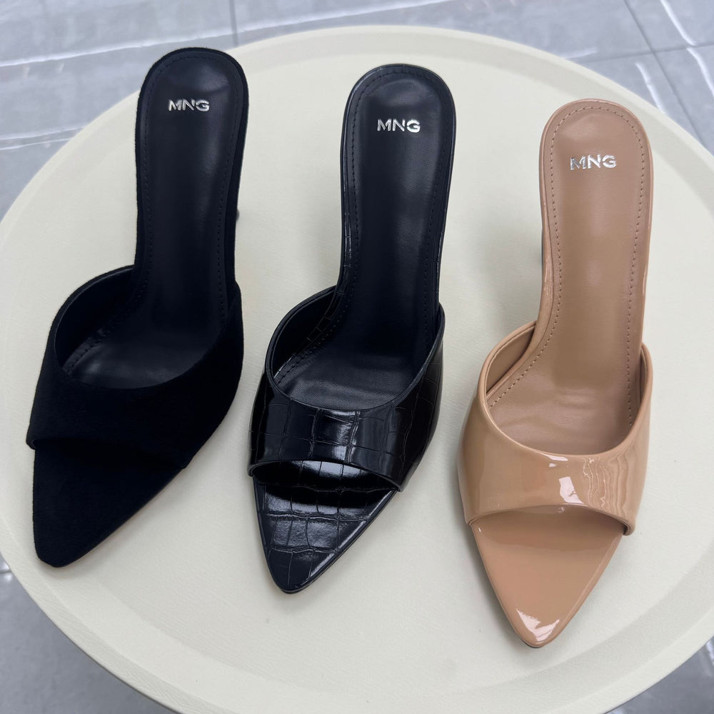 Mng2026 summer new women's shoes black suede mules high heel sandals women's stiletto heel slides