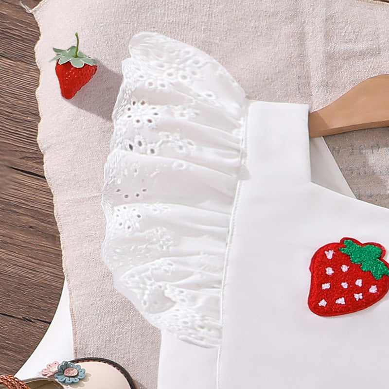 girls' clothing set:  summer new style - chic kids' flutter sleeve top with bow and layered hem shorts