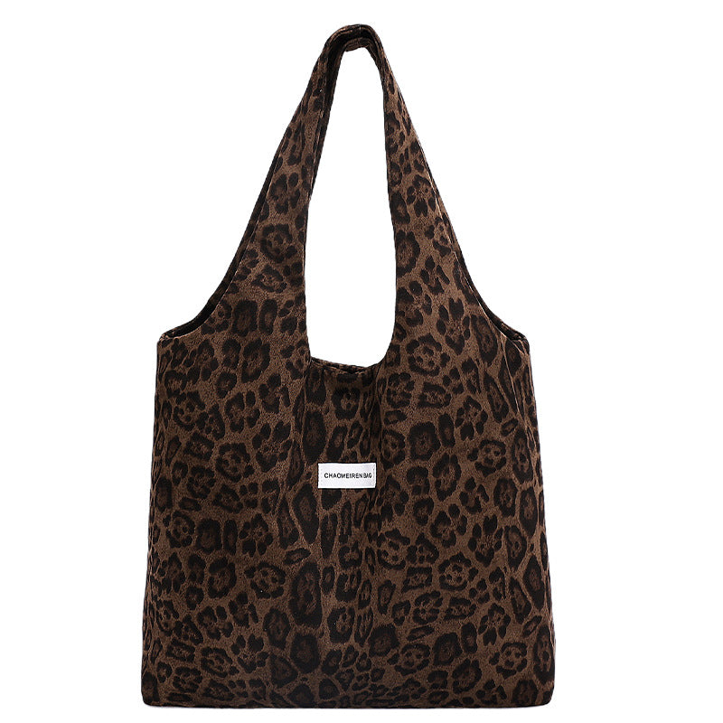 Fall and winterretro leopard print shoulder canvas bag large capacity tote bag niche styleeasiest for matchwork clothing bag college student class bag