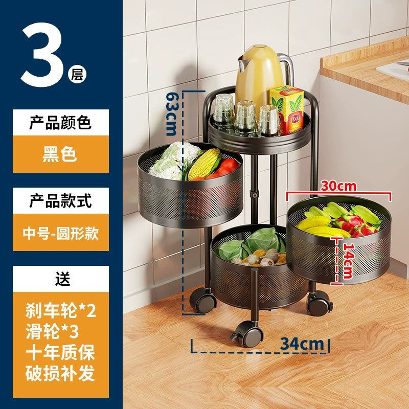 360-degree rotating vegetable organizer, kitchen floor-standing multi-tier round storage rack, dedicated basket storage for vegetables