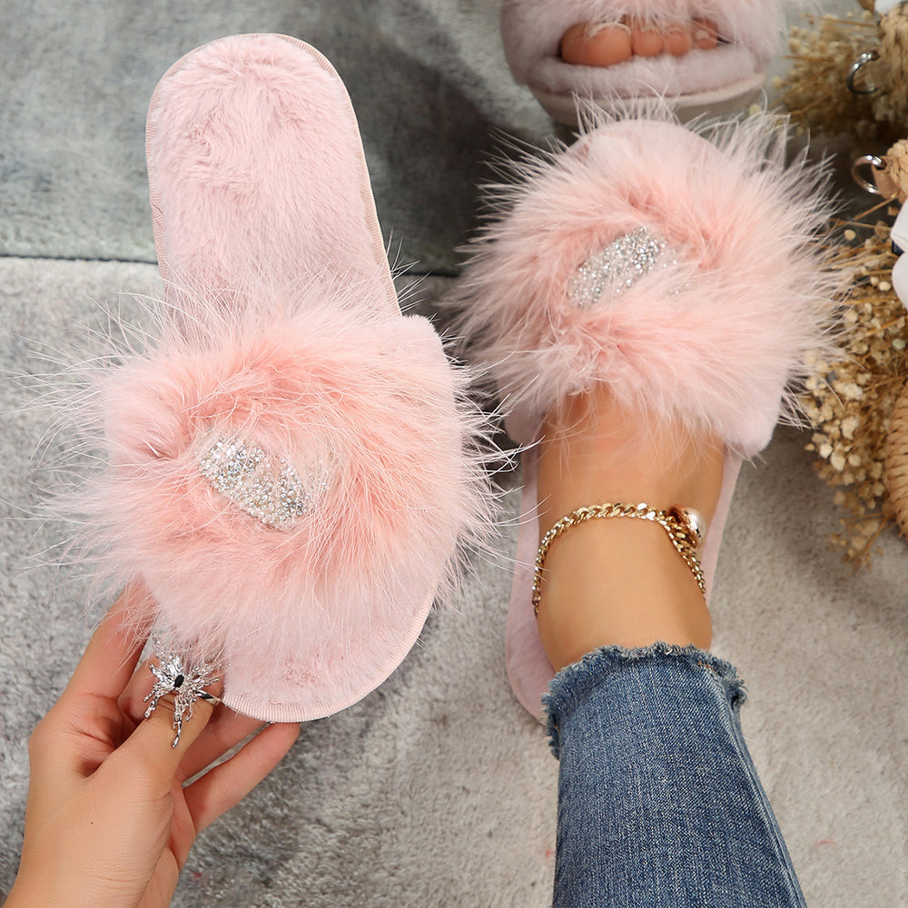 New 2024 women's cotton slippers - autumn/winter indoor/outdoor heart-shaped real fur slippers - warm fuzzy slippers - women's cotton slippers