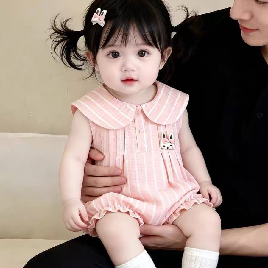 Newborn baby sweet korean style romper - stylish little princess sleeveless bodysuit - lightweight summer crawling suit