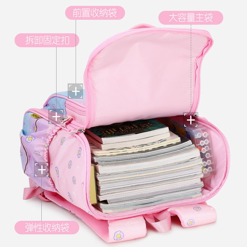 School bag for primary school students and girls Grades 1-6 Korean version of children's backpack to reduce the burden and protect the spine Lightweight girl princess backpack