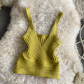 Retro pit knitting vest v neck inner wear pure colorhigh waistbacklessfashion street short silm suspender tops