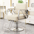 Upgraded reinforced armrests with white leather [electroplated silver disc]
