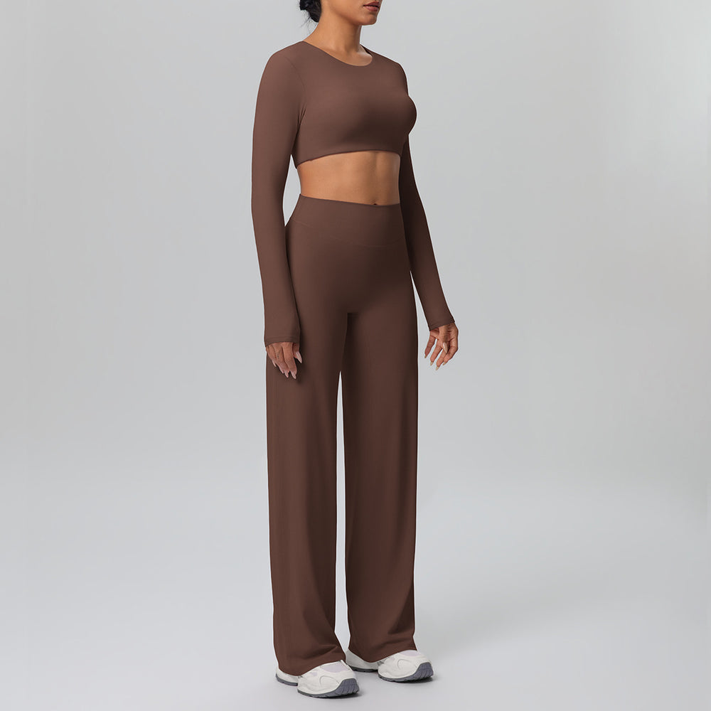 New arrival: solid color double-sided brushed microfiber seamless wide-leg activewear set - perfect for running, yoga, and fitness
