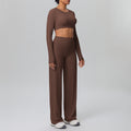 New arrival: solid color double-sided brushed microfiber seamless wide-leg activewear set - perfect for running, yoga, and fitness