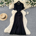 European and american style minimalist elegant knitted dress - women's summer single-breasted hollow-out slimming design - chic long dress