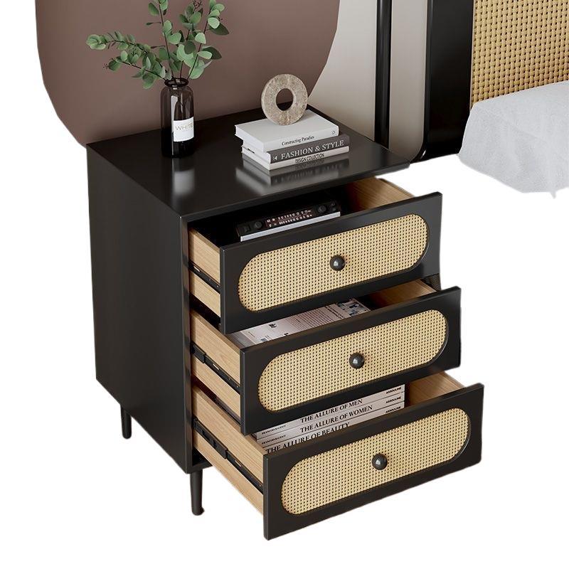 Solid wood bedside table medieval scandinaviancasual modern rattan small cabinet b&b bedroom storage chest cabinet