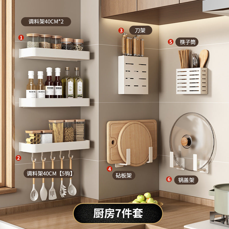 Factory direct white space aluminum kitchen storage rack - no drilling required, spice rack, kitchen supplies & general merchandise, all-in-one storage shelf