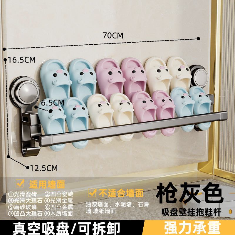 Suction cup slippers double pole punch-free bathroom toilet storage handy gadget wall-mounted drain home slipper rack