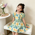 【matching family outfit】girls' floral dress - new summer collection, kids' square neck puff sleeve princess dress, baby dress