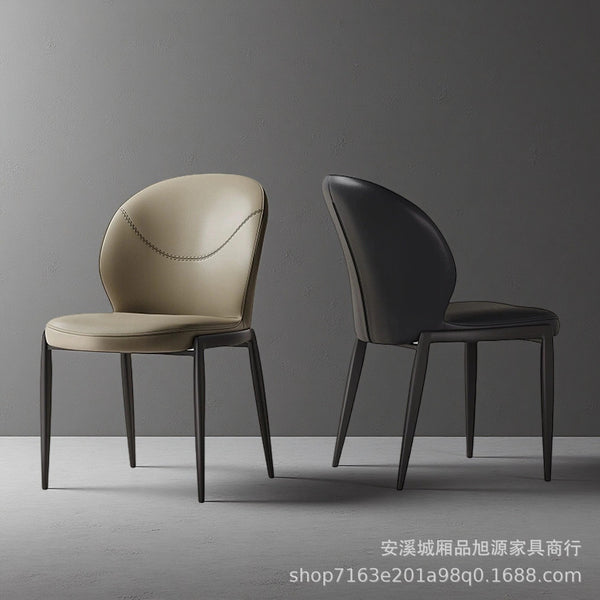 Nordic home designer light luxury leather dining chair, simple modern wrought iron chair, backrest cafe casual chair