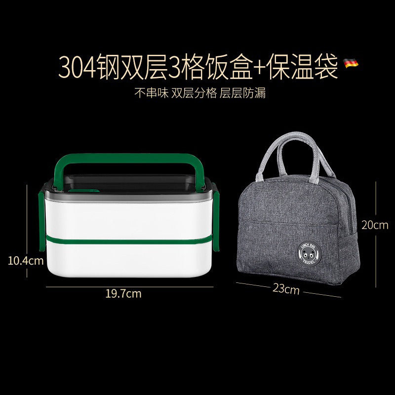 304 stainless steel thermal insulation lunch box portable lunch box for office workers can be heated in microwave oven double-layer student bento box