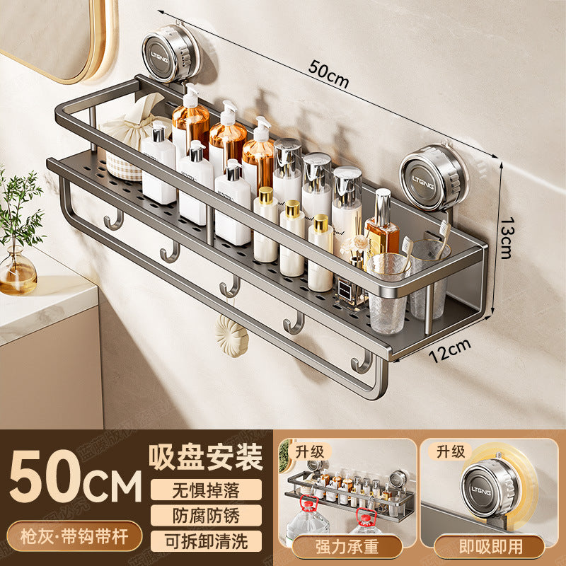 Space aluminum bathroom suction cup rack, wall-mounted non-punching bathroom towel rack, washstand, multi-functional storage
