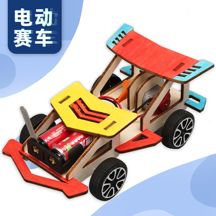 Science and technology small production creative electric wooden racing students invent and assemble scientific experimental toys handmade materials