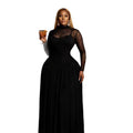 European and american cross-border women's winter  new arrival: long-sleeved stand collar slim-fit patchwork pleated maxi dress - elegant style