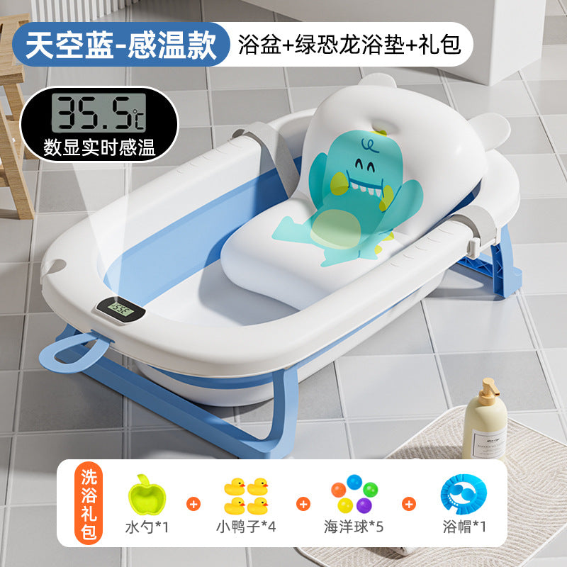 Large collapsible baby bathtub - portable baby bathtub for home use - infant and toddler bath seat - plastic newborn and children's bath supplies