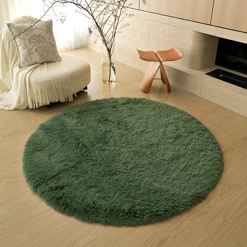 Silk wool carpet round scandinavian bedroom bedside carpet living room study bay window thickenedpure color tie-dye long hair floor mat