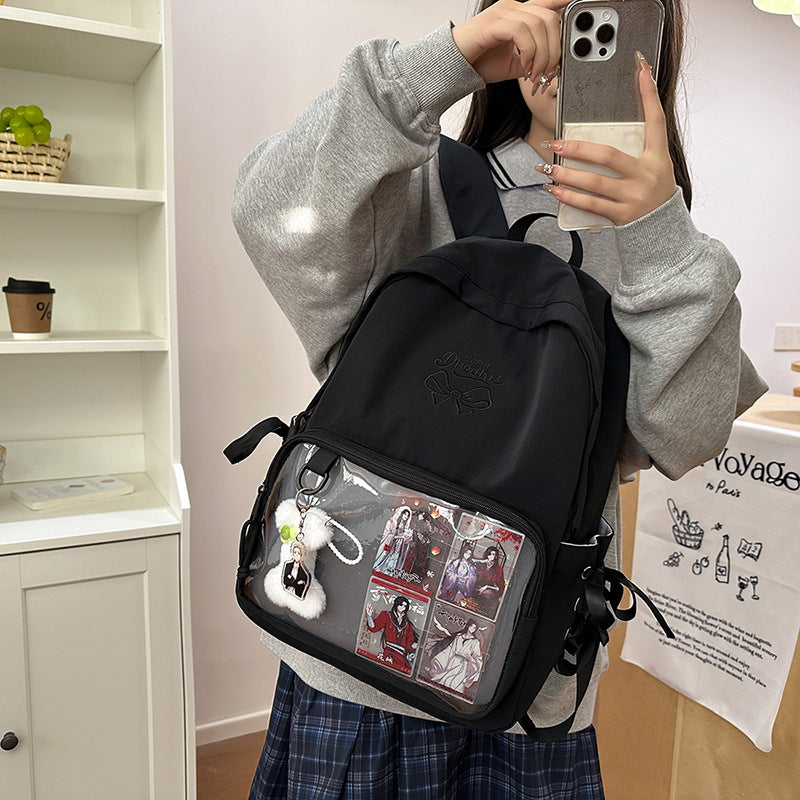 2025new arrival forest style large capacity backpack for women, preppy style soft girl girleasiest for match transparent pain bag school bag