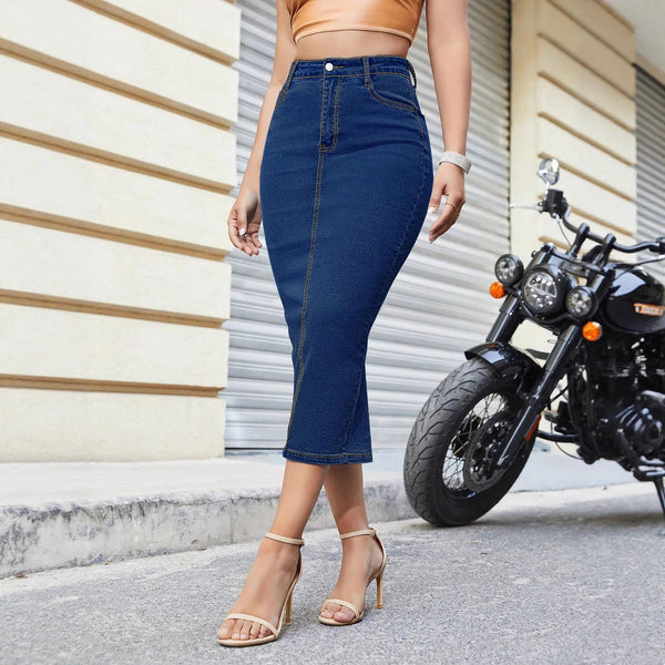 Europe and the United States split long women's clothing new women's denim skirt high waist