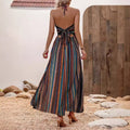 Amazon  spring/summer striped print maxi slip dress women's chiffon fashion sexy painted