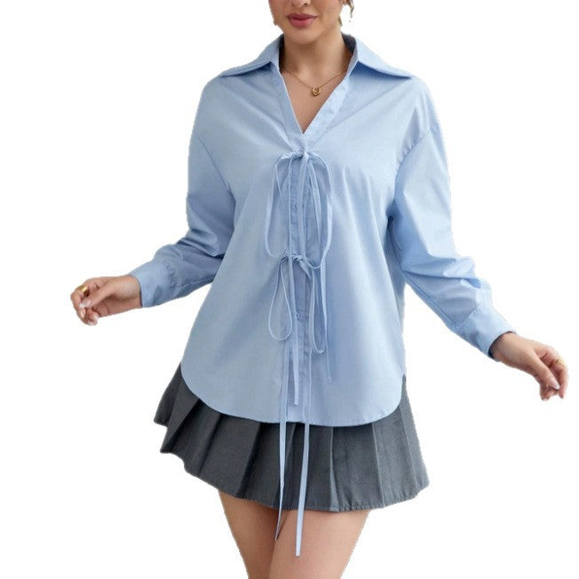 Spring/summer/autumn solid color front button long sleeve shirt - casual, minimalist, stylish, and versatile top, perfect for everyday commuting