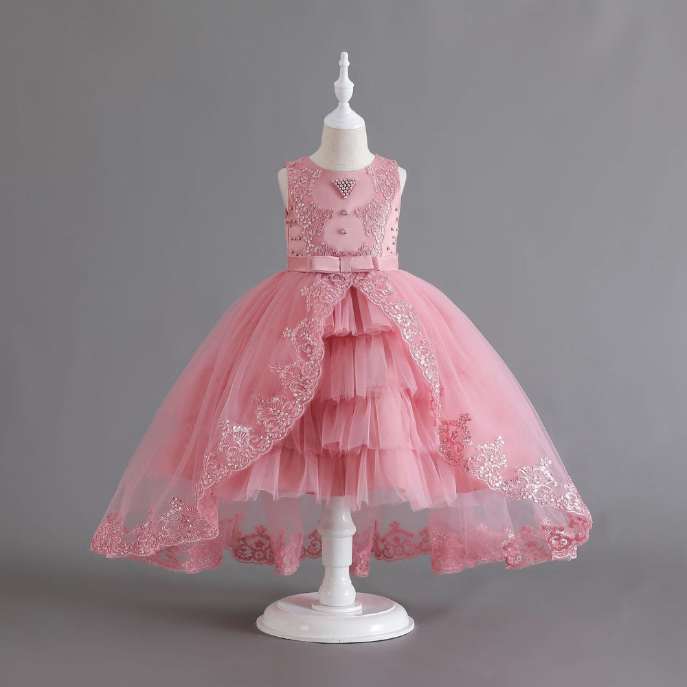 Ready-to-ship new trailing children's gown lace-trimmed princess dress girls' piano performance dress kids dress