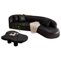 Nordic light luxury sofa - black retro living room home small apartment clothing store curved leather reception large sofa