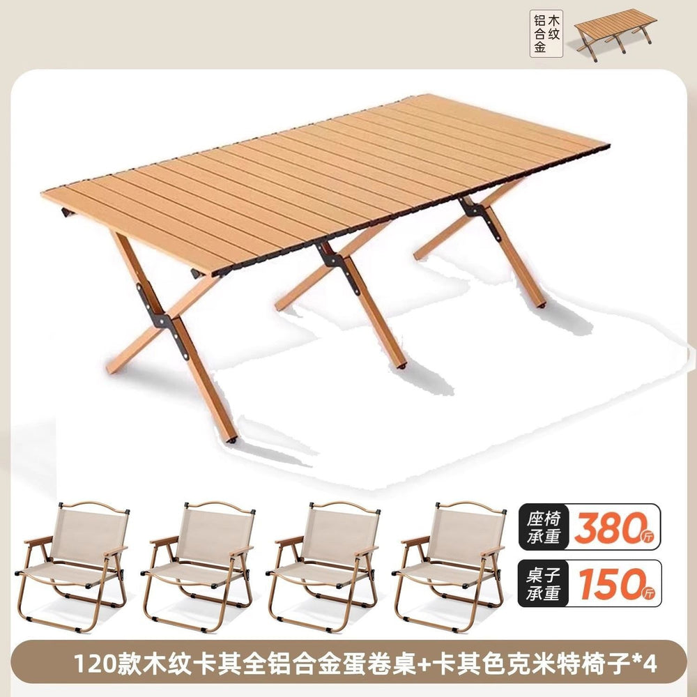Outdoor folding table egg roll table and chair set portable table beach camping table and chair picnic dining table folding chair no