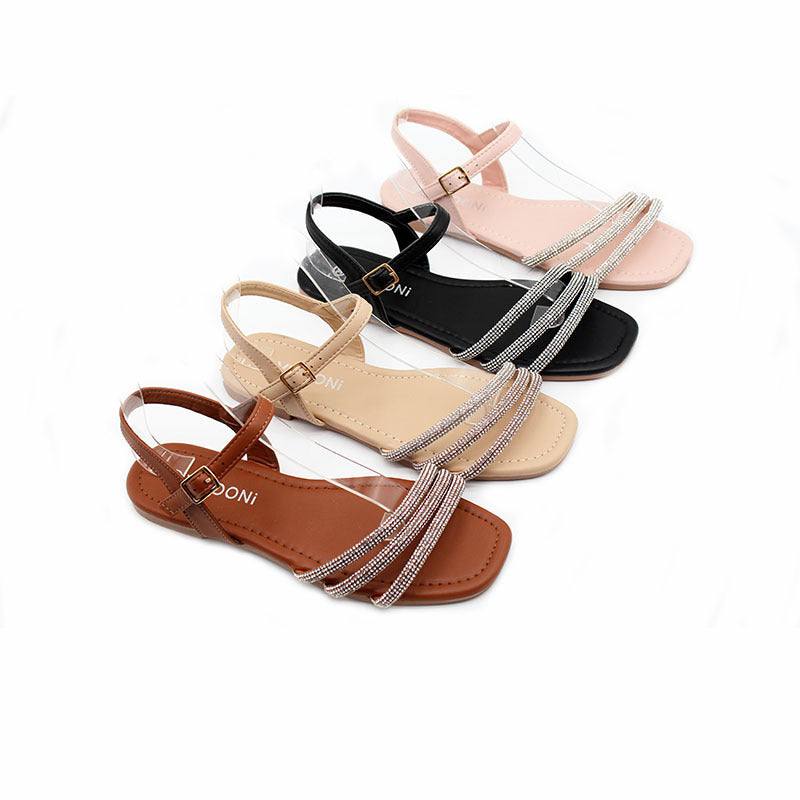 Ladies Sandals factory spot wholesale sandals women's light luxury rhinestone flat sandals non-slip beach sandals