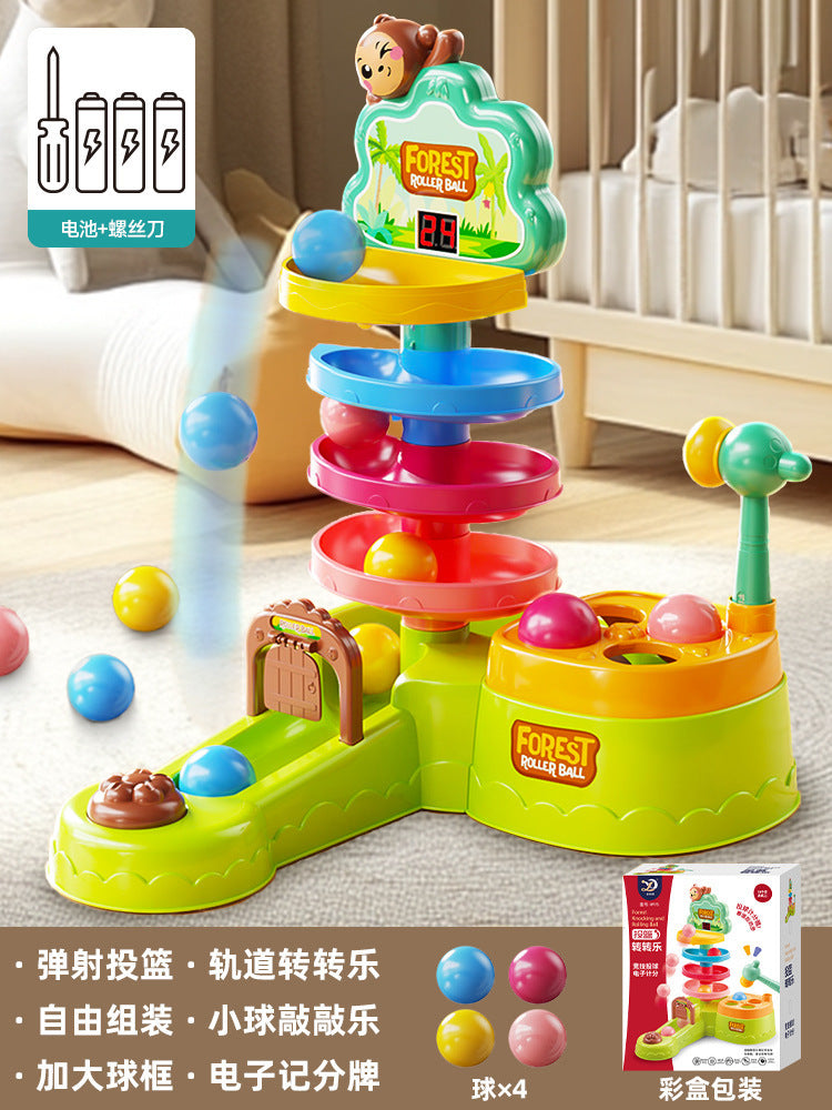 Baby educational fun ejection press shooting track ball spinning fun scoring game ball free stacking toy