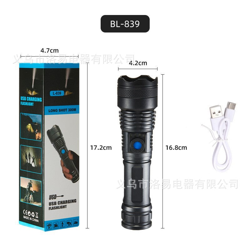 Hot-selling strong light flashlight zoom power display flashlight rechargeable outdoor portable long-range flashlight