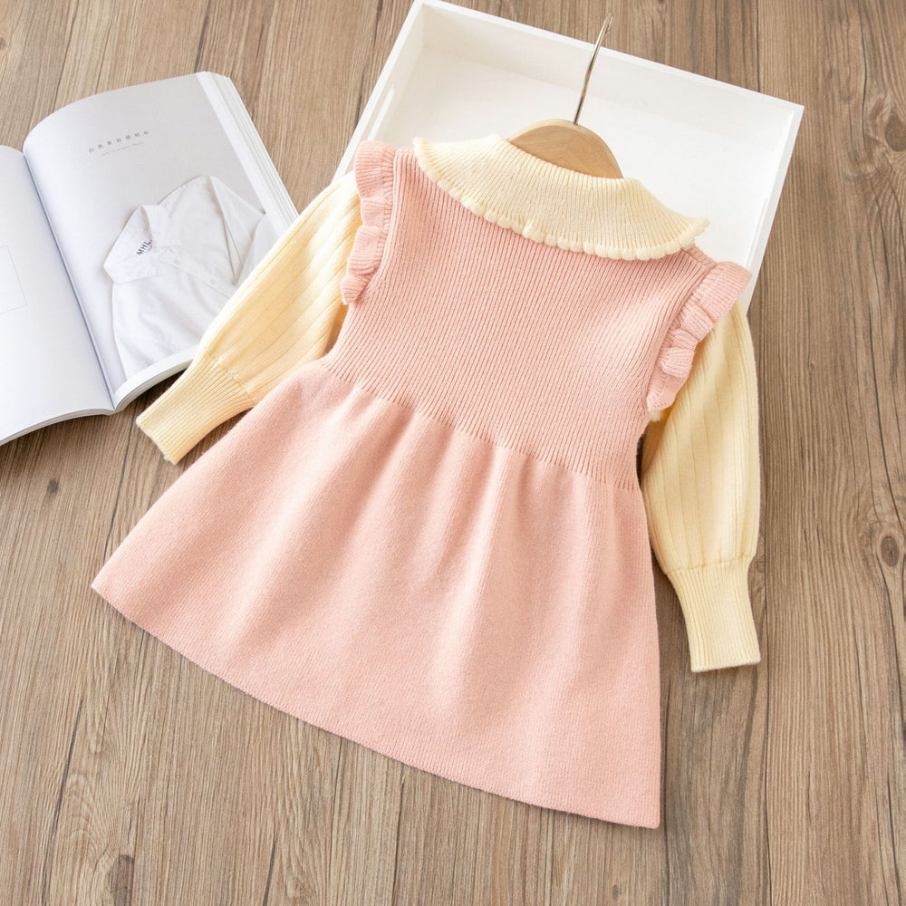 Girls' knit dress - cartoon bear design