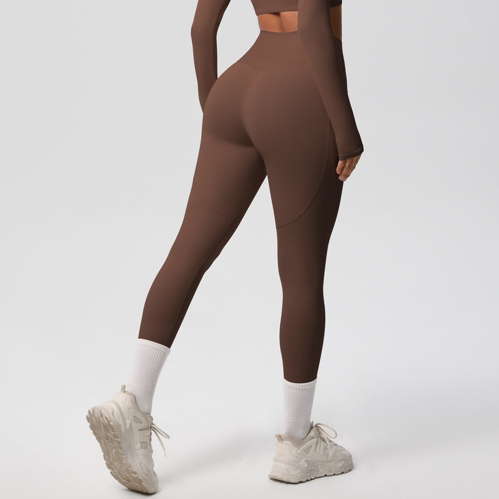 New arrival cross-border pure color double-sided brushed tight high waist high elastic breathable yoga pants sports running fitness yoga clothes