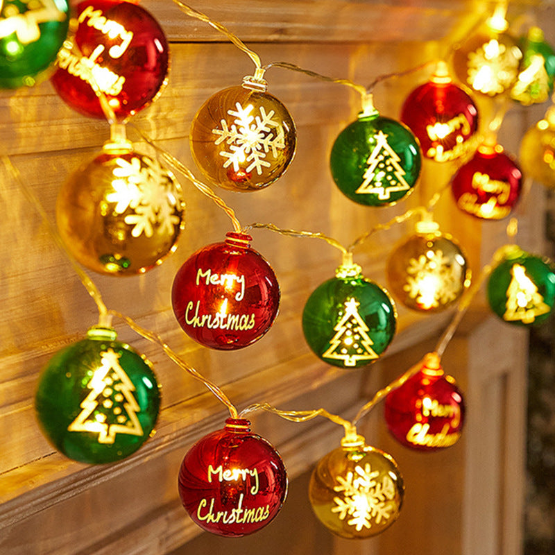 Christmas electroplating Tianluo ball light string, holiday arrangement, round ball five-pointed star flashing light, indoor Christmas tree pendant light string